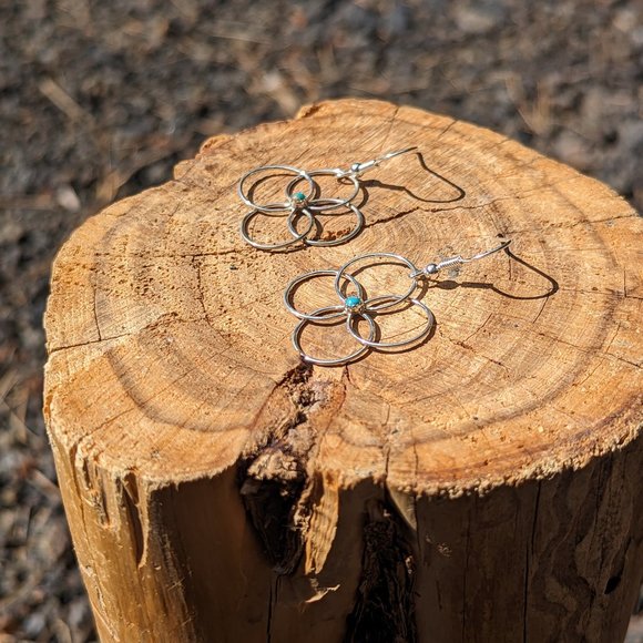 Navajo Sleeping Beauty Turquoise Mini‎ Wire Floral Dangle Earrings Jewelry*** - Picture 8 of 10